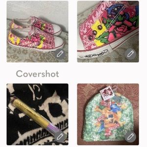 Ed Hardy low slip-on sneakers sz6+💀cap💚🧡Almay Goddess Gloss